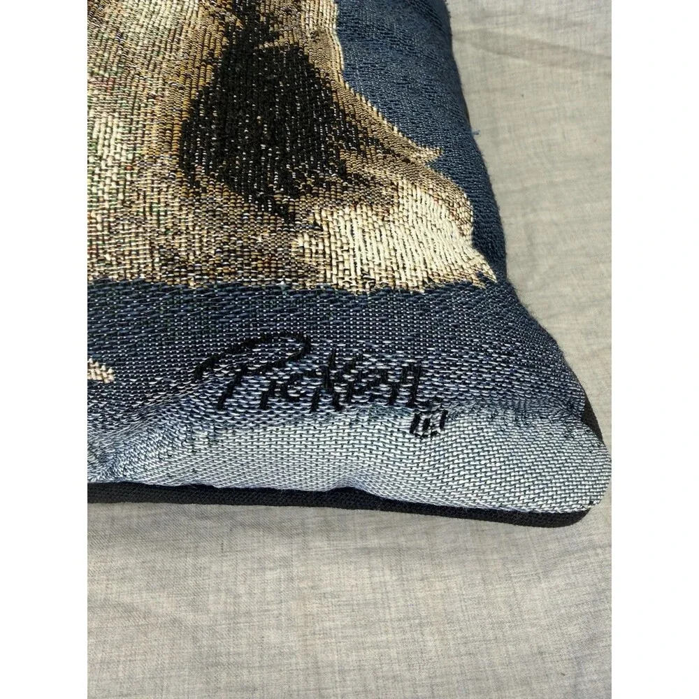 VTG PICKEN Shih Tzu Dog Jacquard Cotton Woven Tapestry Throw Pillow 11x16” Blue